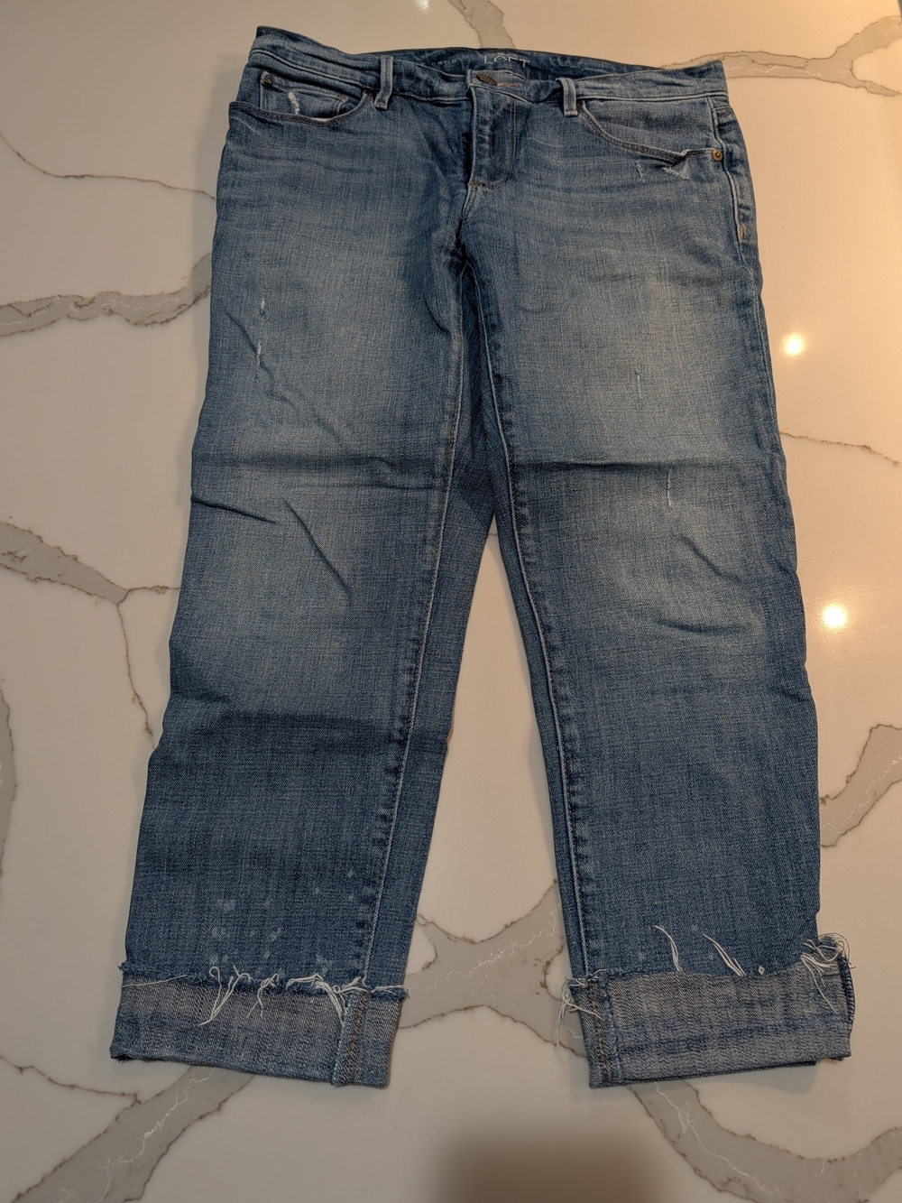 LOFT Relaxed Skinny Distressed Cropped Jeans